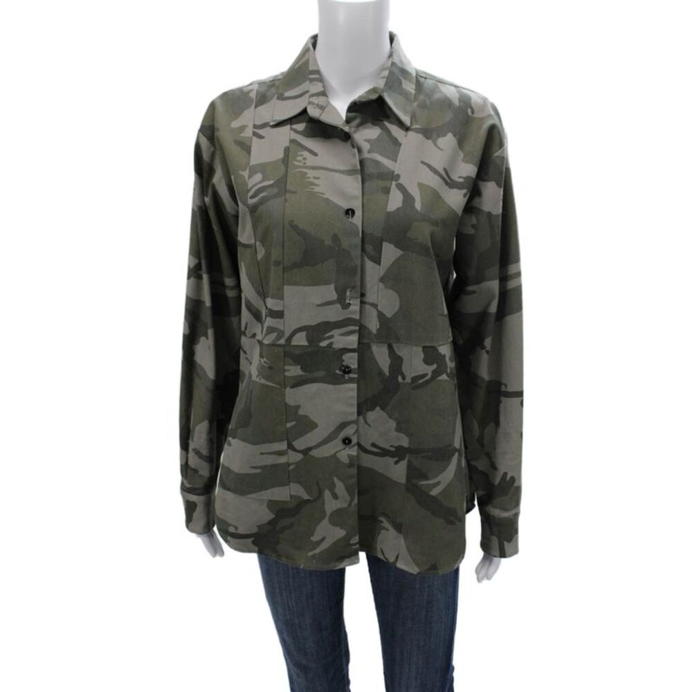 Kimberly Taylor Womens Collared Button Up Camo Green Cotton Long Sleeve Size M